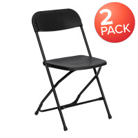 Flash Furniture 2-LE-L-3-BK-GG 2 Pk. HERCULES Series 650 lb. Capacity Premium Black Plastic Folding Chair